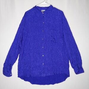 Chicos Vtg 90s‎ Silk Button Top Women 2 Large Purple Crinkle Coastal Grandma